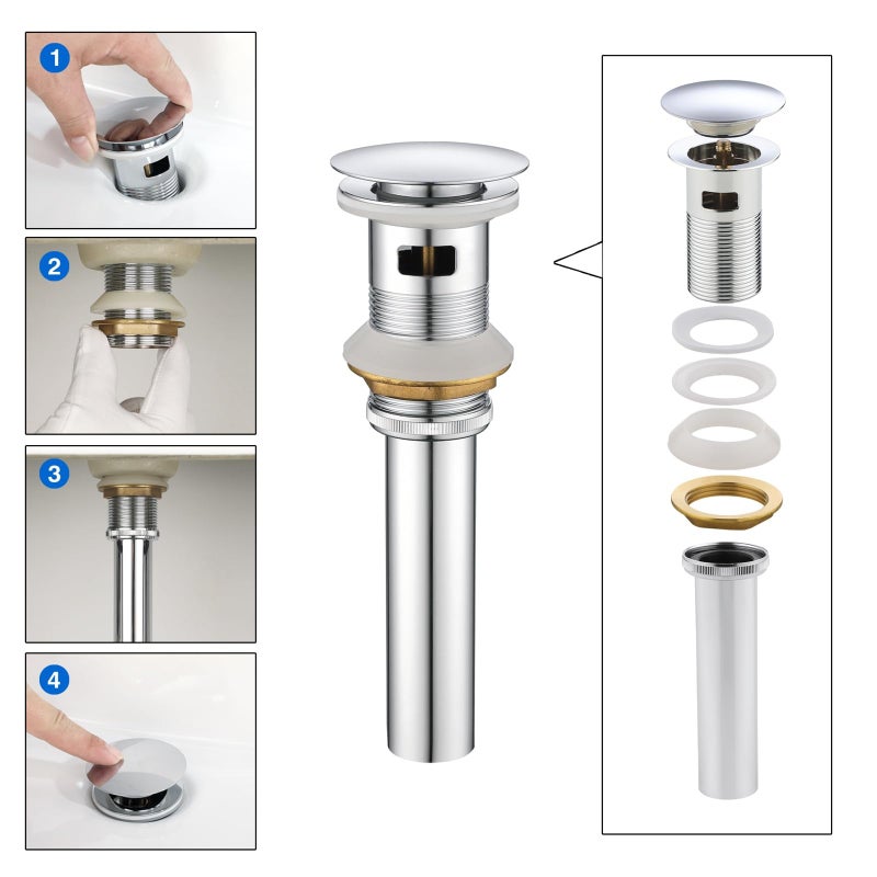 dalang Pop Up Drain Stoper with Overflow for Bathroom Sink with Overflow,Chrome Finished - Image 5